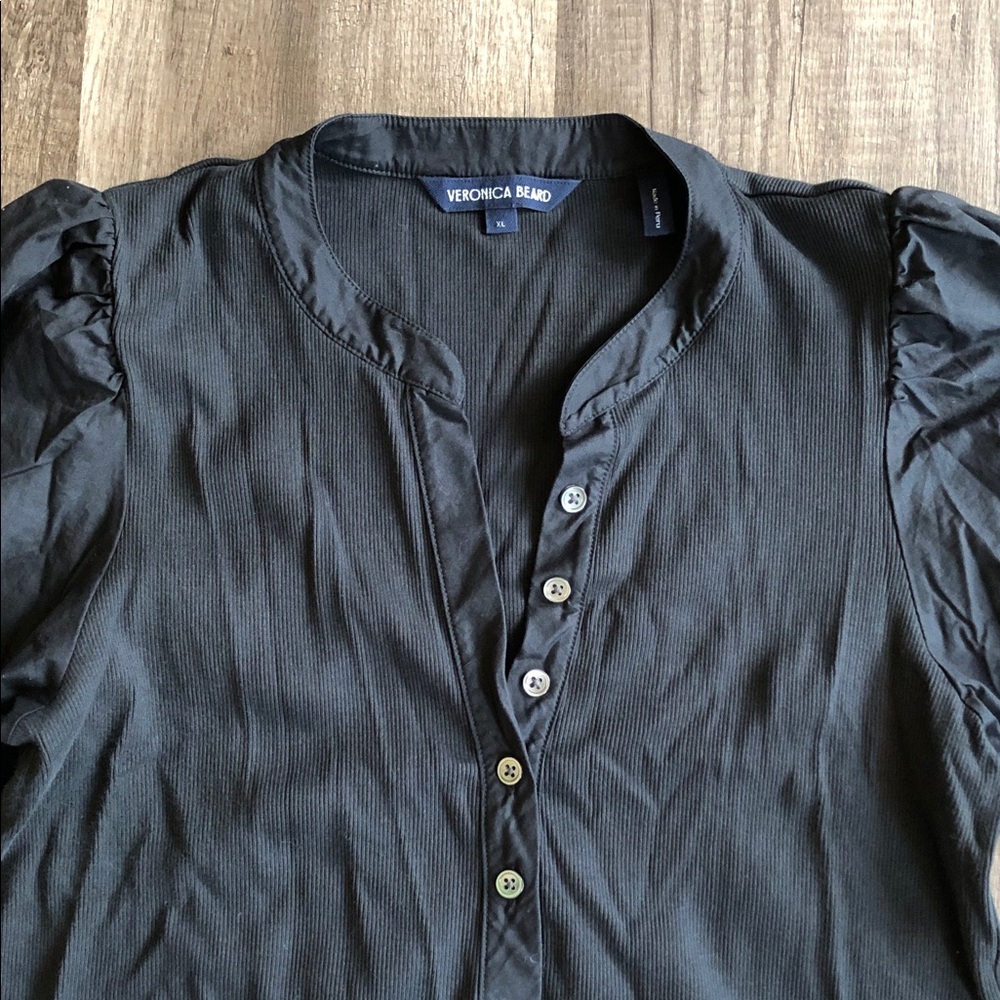 Veronica Beard Coralee Black Puff 3/4 Sleeve Ribbed Top XL - Picture 3 of 8